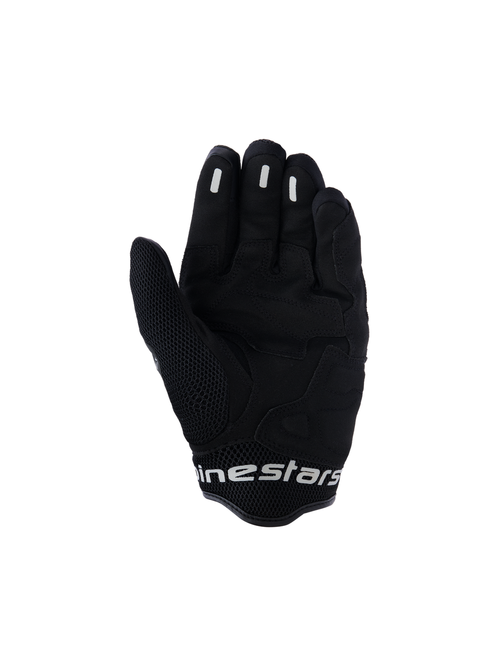 Alpinestars Mogress Airflow-handschoenen, urban motorhandschoenen, Anthracite Black, handpalmaanzicht met synthetische versterkingen en 3D-mesh-zones, siliconen grip-inzetstukken op de vingers, korte manchet met witte branding