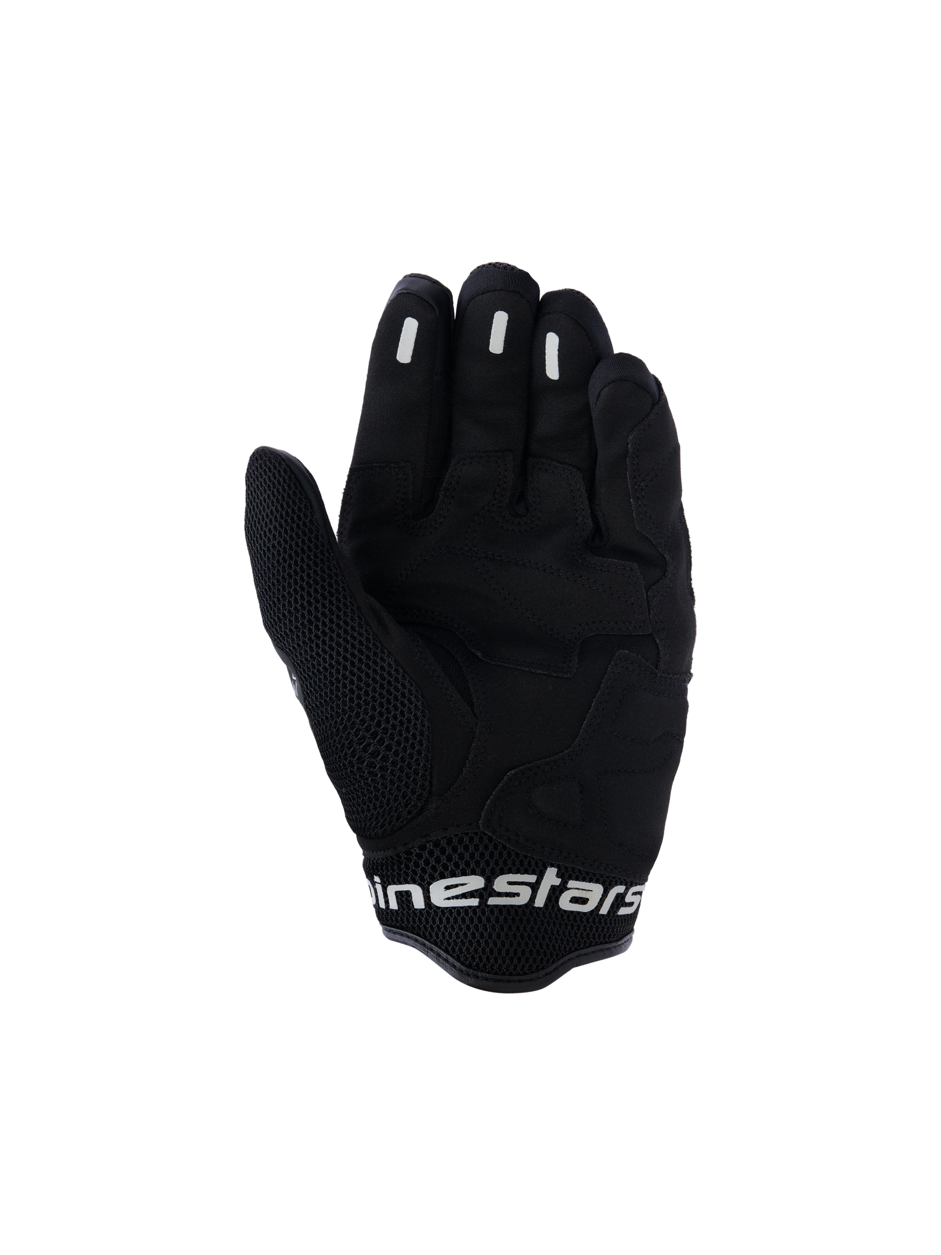 Alpinestars Mogress Airflow-handschoenen, urban motorhandschoenen, Anthracite Black, handpalmaanzicht met synthetische versterkingen en 3D-mesh-zones, siliconen grip-inzetstukken op de vingers, korte manchet met witte branding