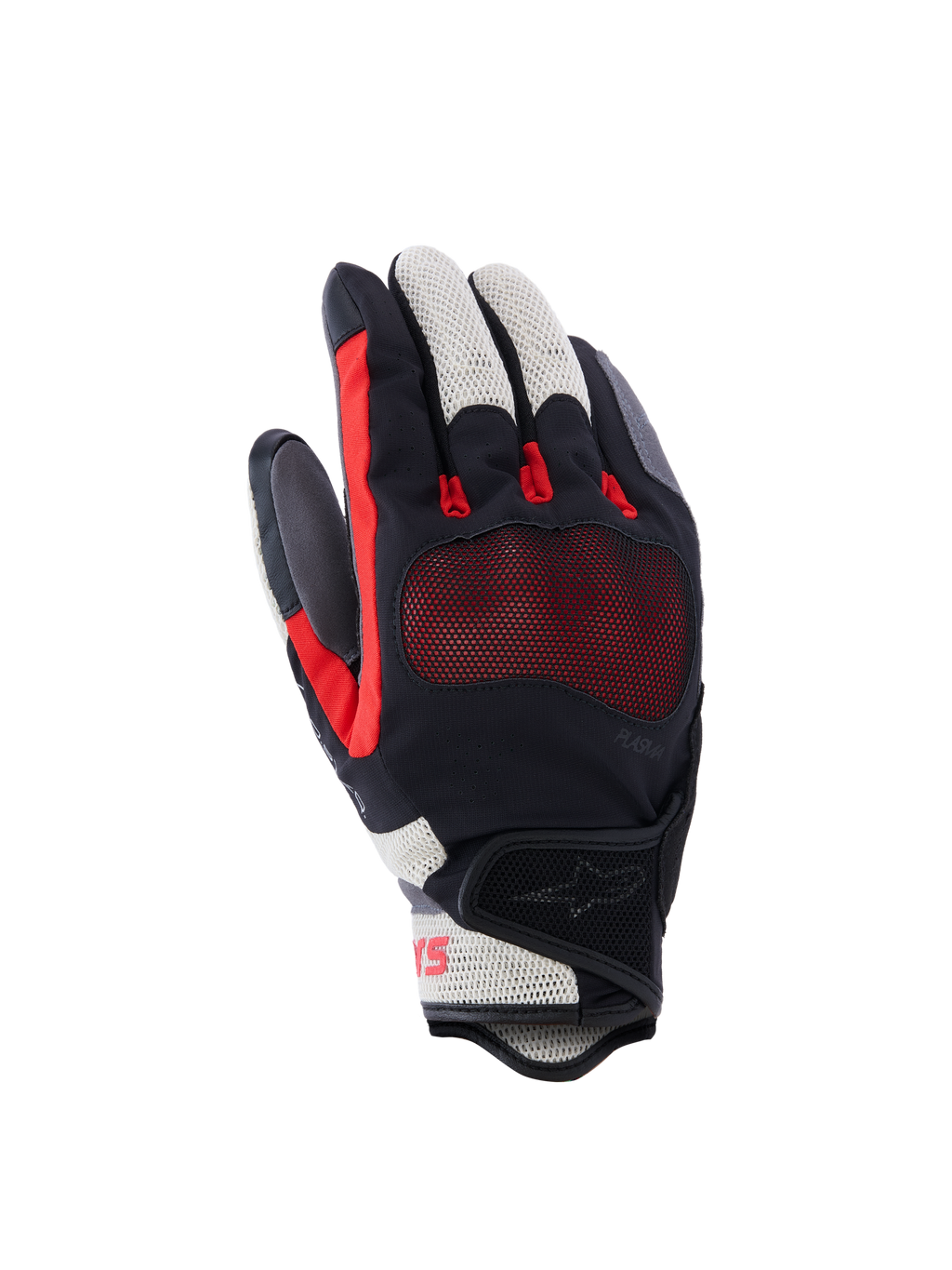 Alpinestars Mogress Airflow Handschuhe, Motorradhandschuhe, Schwarz Flame Red und Ecru, mit laserperforiertem Handrücken und 3D-Mesh-Einsätzen, transparentem Knöchelschutz, kurzem Bündchen-Design, urbane Sommer-Fahrausrüstung