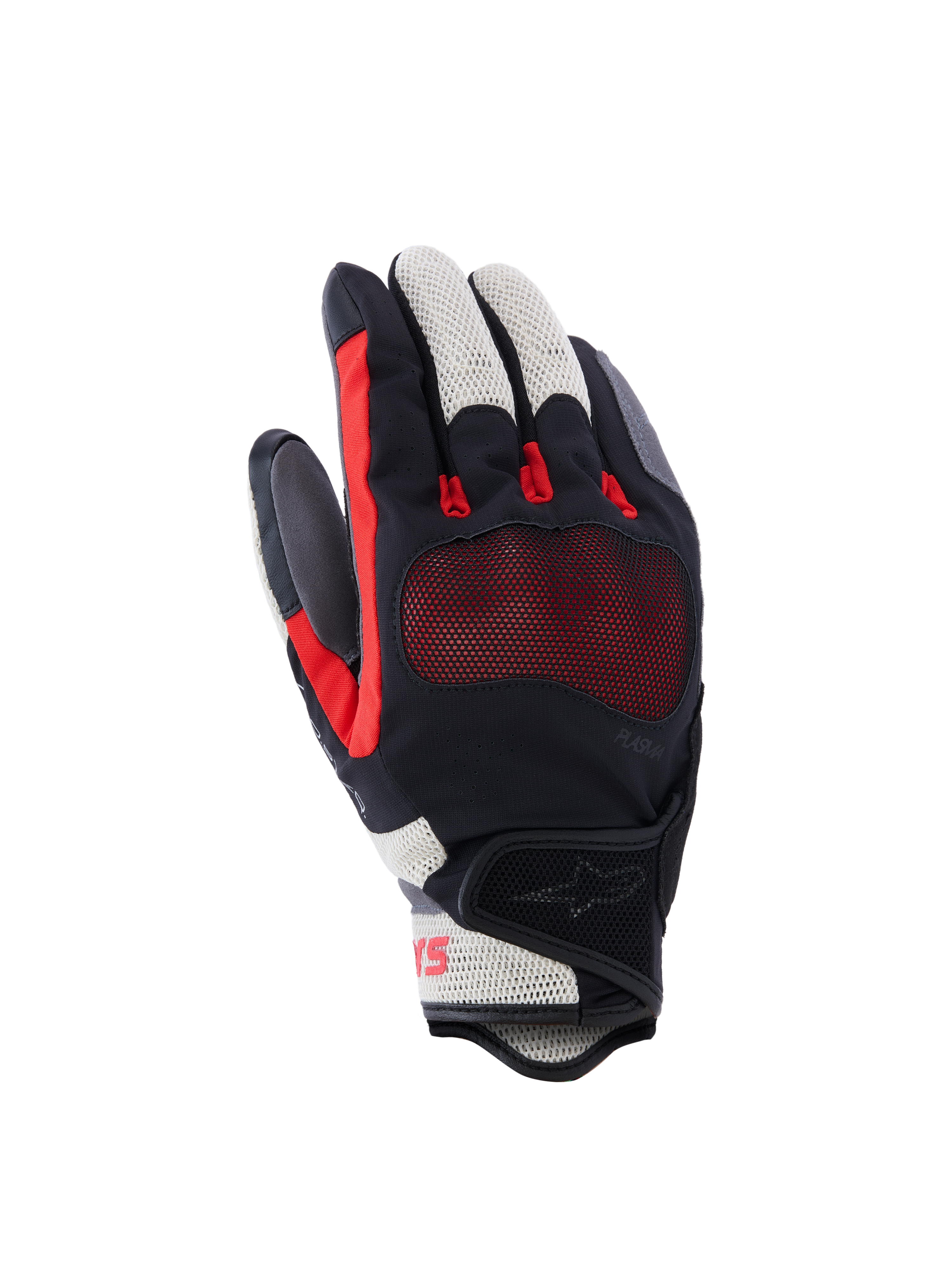 Alpinestars Mogress Airflow Handschuhe, Motorradhandschuhe, Schwarz Flame Red und Ecru, mit laserperforiertem Handrücken und 3D-Mesh-Einsätzen, transparentem Knöchelschutz, kurzem Bündchen-Design, urbane Sommer-Fahrausrüstung