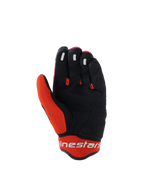 Alpinestars Mogress Airflow handschoenen, motorhandschoenen, zwart en oranje, handpalmweergave met zwarte synthetische constructie en oranje mesh-inzetstukken, siliconen grip op de vingertoppen, wit Alpinestars-logo op de manchet, stedelijk ontwerp voor zomerrijden