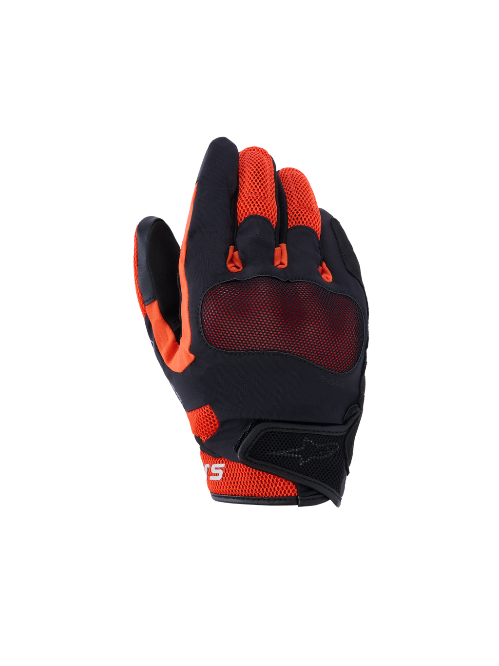 Alpinestars Mogress Airflow handschoenen, stedelijke motorhandschoenen, zwart, rood en tangerine, met ademende 3D-mesh constructie, zichtbare knokkelbescherming en een korte manchet met klittenbandsluiting
