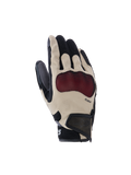 Alpinestars Mogress Airflow Gloves, Motorcycle Gloves, Beige Black and Red, featuring red Nucleon Plasma knuckle protection, laser-perforated fingers, 3D mesh panels for airflow, and a short cuff with Velcro strap