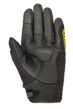 Alpinestars SMX-1 Air V2 Handschuhe, Kurzstulpen-Motorradhandschuhe, Schwarz und Gelb Fluo, Handflächenansicht mit perforierten Lederfingern, Mesh-Daumenpanel und verstärkter Grip-Zone, entwickelt für sommerliche Straßenfahrten
