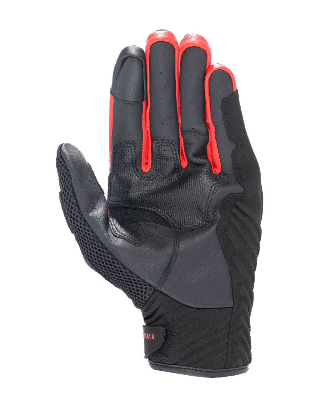 Gants Alpinestars FQ20 SMX-1 Air V2 Monster, vue de la paume, construction en cuir noir et mesh avec des accents rouges entre les doigts, gants de moto à manchette courte pour la conduite urbaine et sur route.