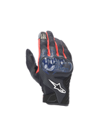 Alpinestars FQ20 SMX-1 Air V2 Monster Gloves, black and blue motorcycle gloves with mesh and hard knuckle protection.