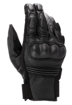 Alpinestars Phenom Leather Air Gloves, gants de moto noirs, construction en cuir de chèvre perforé, protection rigide intégrée des articulations, inserts extensibles en accordéon sur les doigts et fermeture à manchette courte