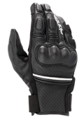 Alpinestars Phenom Leather Air Gloves, short-cuff motorcycle gloves, black with a thin white stripe, featuring perforated goat leather construction, hard knuckle protection, and padded fingers.