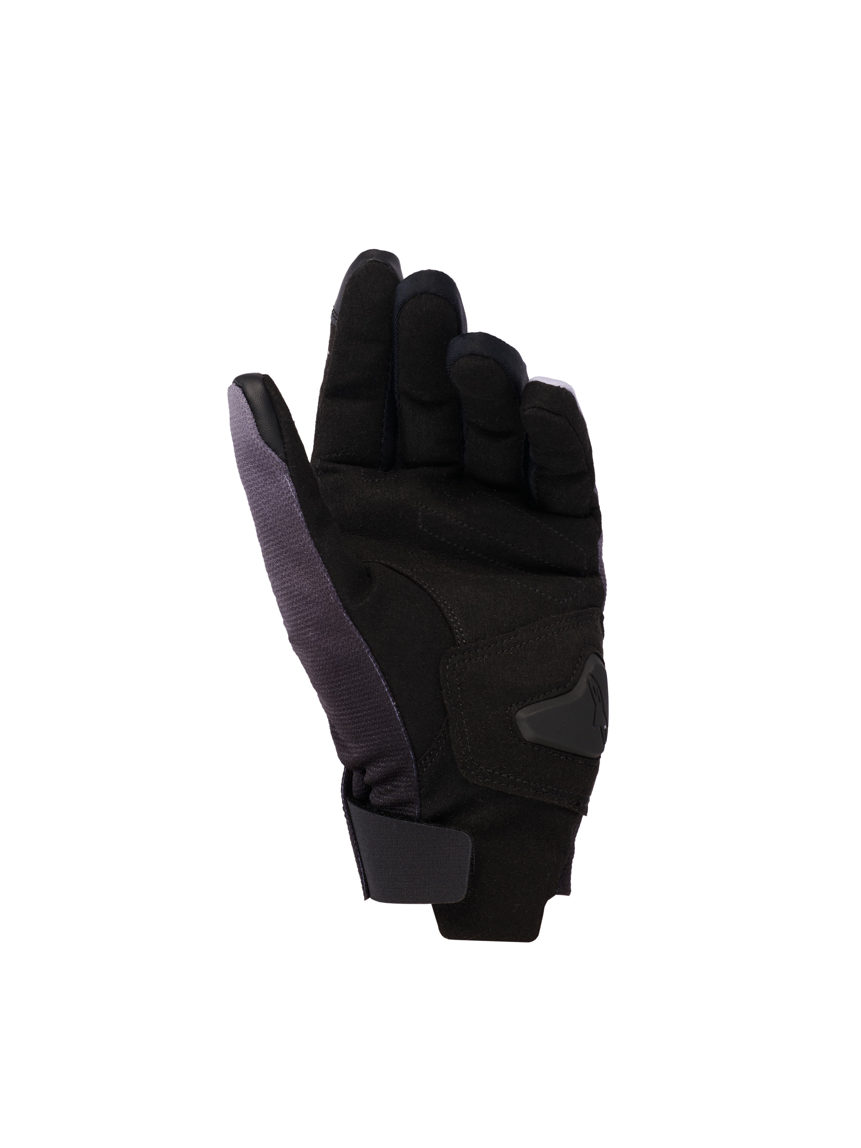 Alpinestars Reef v2 Damen-Handschuhe, Damen-Motorradhandschuhe, Grau Schwarz Pink Fluo, Handflächenansicht mit synthetischem Wildleder und gepolsterten Verstärkungen, kurzes Bündchen mit Klettverschluss, leitfähiges Leder an Zeigefinger und Daumen für Touchscreen-Funktionalität