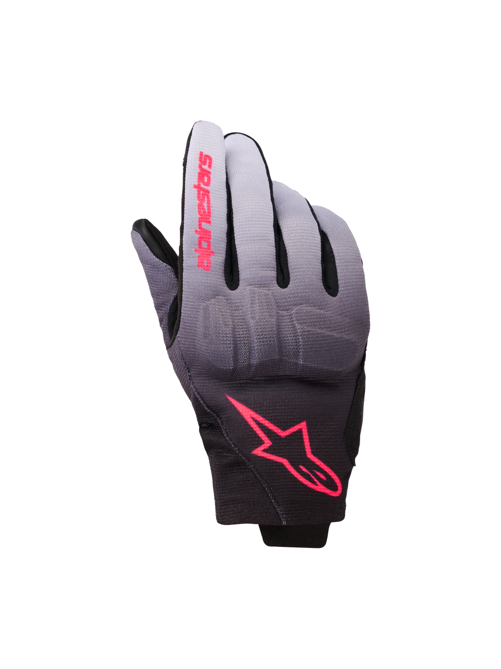 Alpinestars Reef Women's V2 Handschuhe, Damen-Motorradhandschuhe, Grau und Schwarz mit neonrosa Akzenten, Textil mit Grau-Schwarz-Farbverlauf, integrierter Knöchelschutz, kurzes Bündchen, moderne Urban-Fahrausrüstung