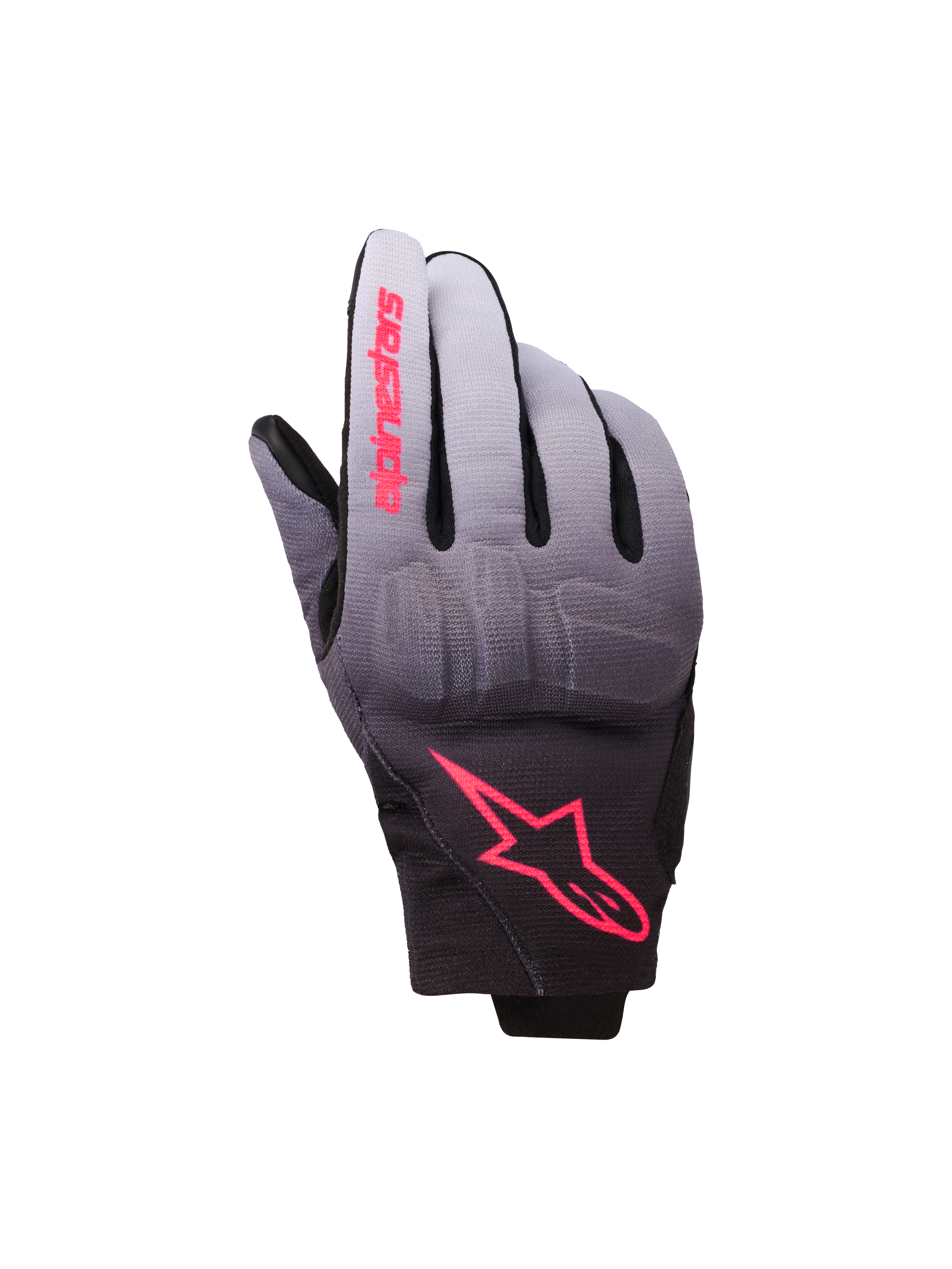 Alpinestars Reef Women's V2 Handschuhe, Damen-Motorradhandschuhe, Grau und Schwarz mit neonrosa Akzenten, Textil mit Grau-Schwarz-Farbverlauf, integrierter Knöchelschutz, kurzes Bündchen, moderne Urban-Fahrausrüstung