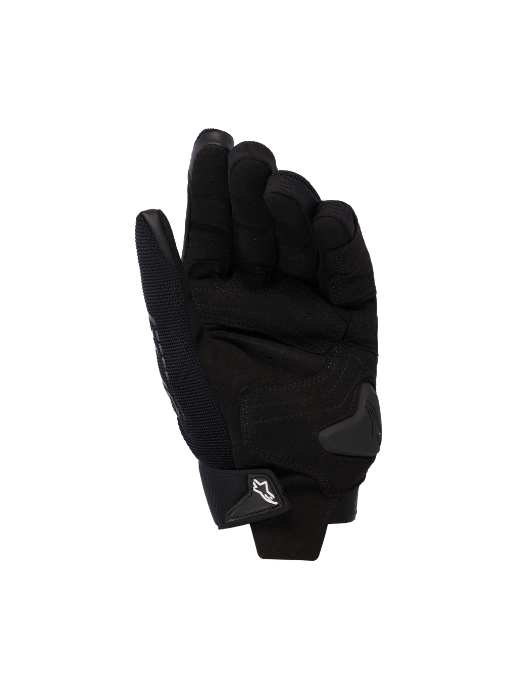 Alpinestars Stella SP X 3 dames motorhandschoenen, zwart, handpalmaanzicht met synthetisch leren versterkingen, TPU handpalmschuiver en verstelbare polssluiting met wit logo.
