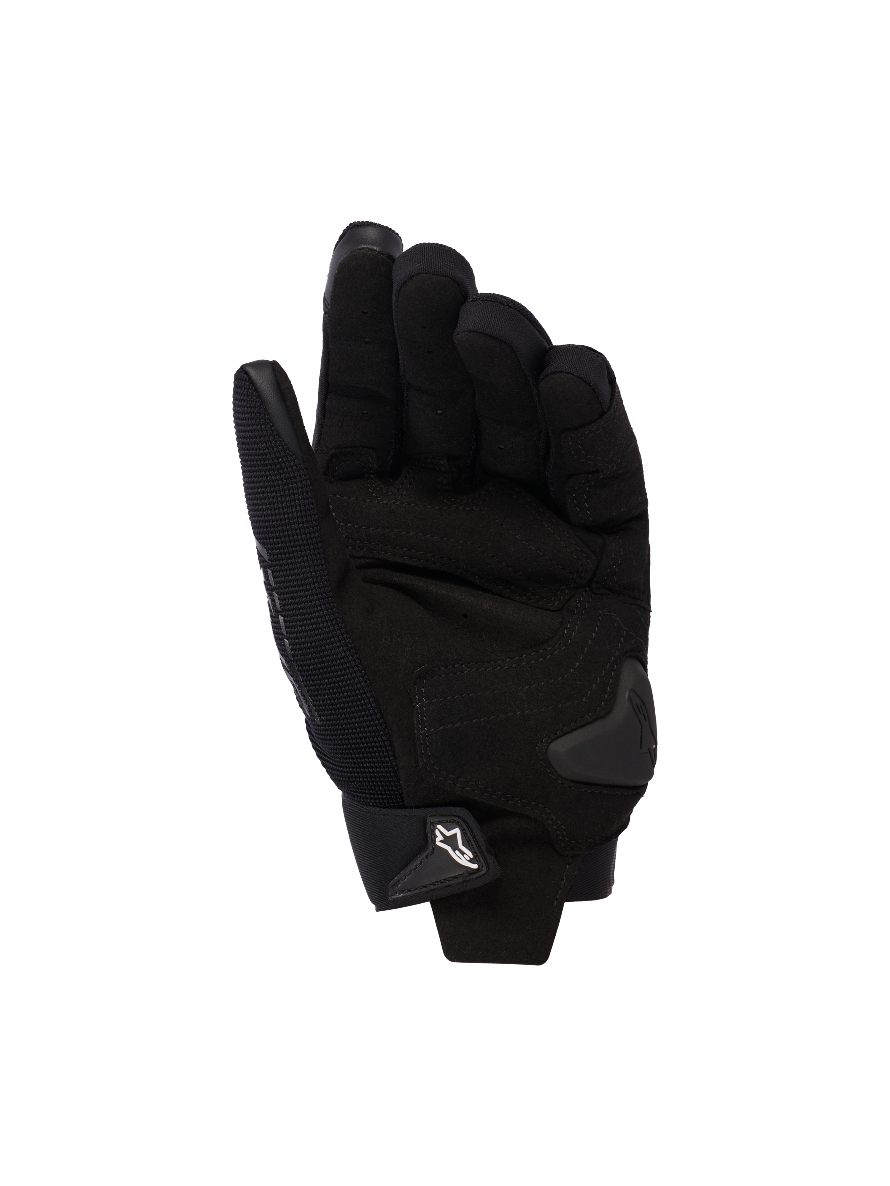 Alpinestars Stella SP X 3 dames motorhandschoenen, zwart, handpalmaanzicht met synthetisch leren versterkingen, TPU handpalmschuiver en verstelbare polssluiting met wit logo.