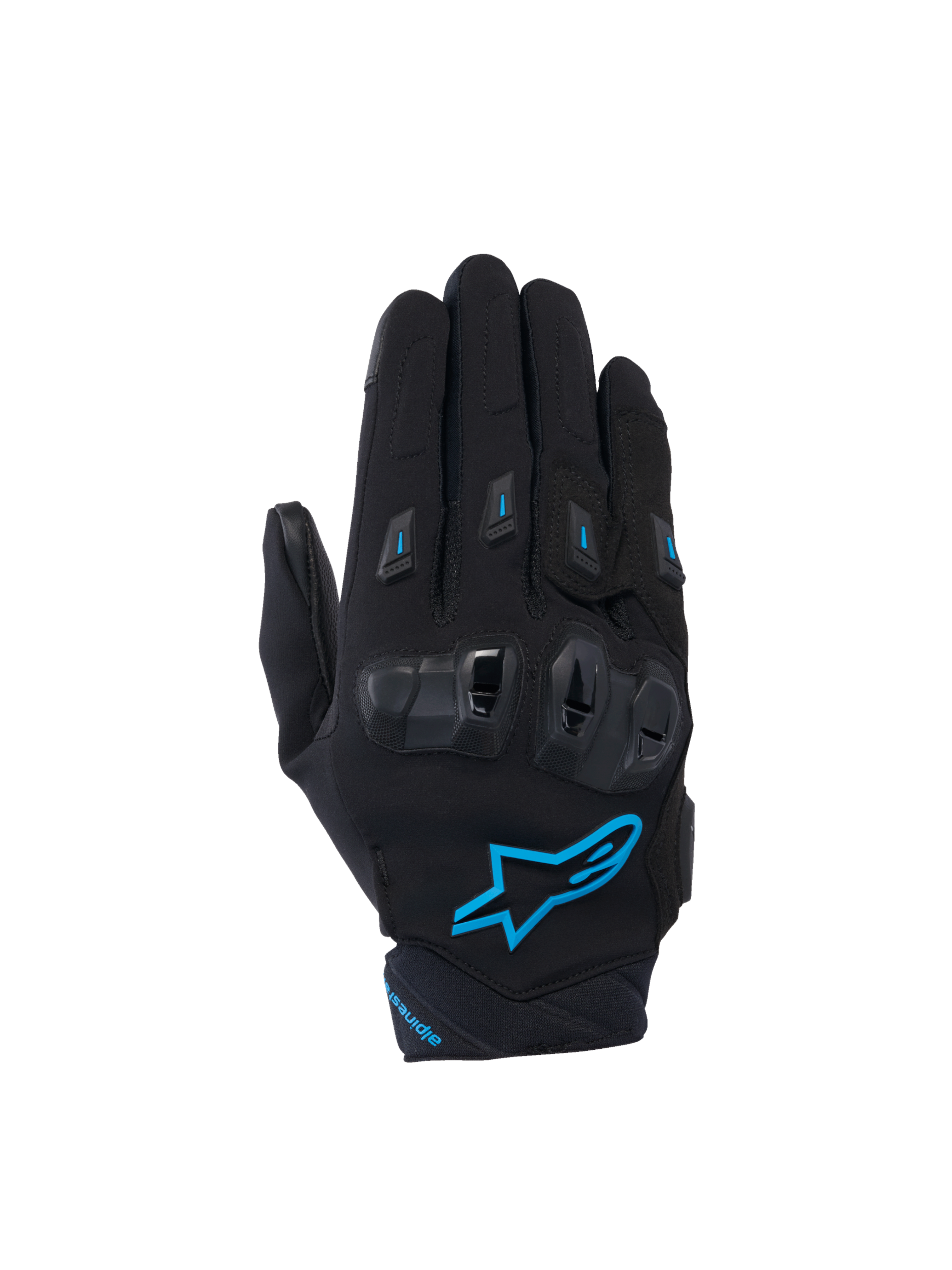 Alpinestars Stella SP X 3 damesmotorhandschoenen, zwart en blauw, met TPU-knokkelbescherming en ademend 3D-mesh.