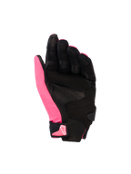 Alpinestars Stella SP X 3 handschoenen, dames motorhandschoenen, Diva Pink Black White, handpalmaanzicht met geperforeerd leer en synthetische overlays, zwarte handpalm met roze duim, klittenbandsluiting bij de pols met roze logo, ergonomisch sportontwerp