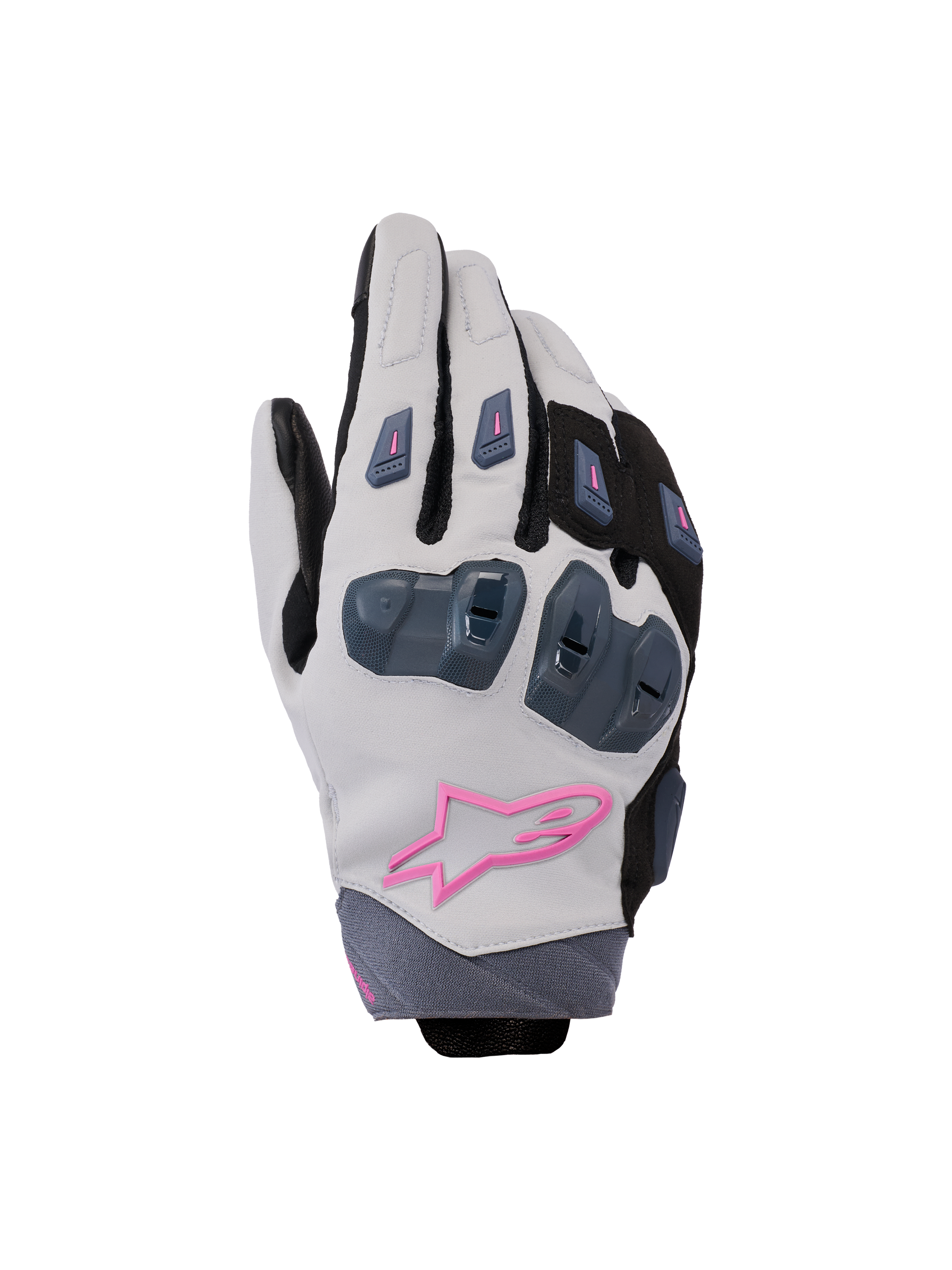 Alpinestars Stella SP X 3 Handschuhe, Damen-Motorradhandschuhe, Mittelgrau, Schwarz und Pink, mit hartem Knöchelschutz und einem pinkfarbenen Stern-Logo, elegantes, sportliches Design