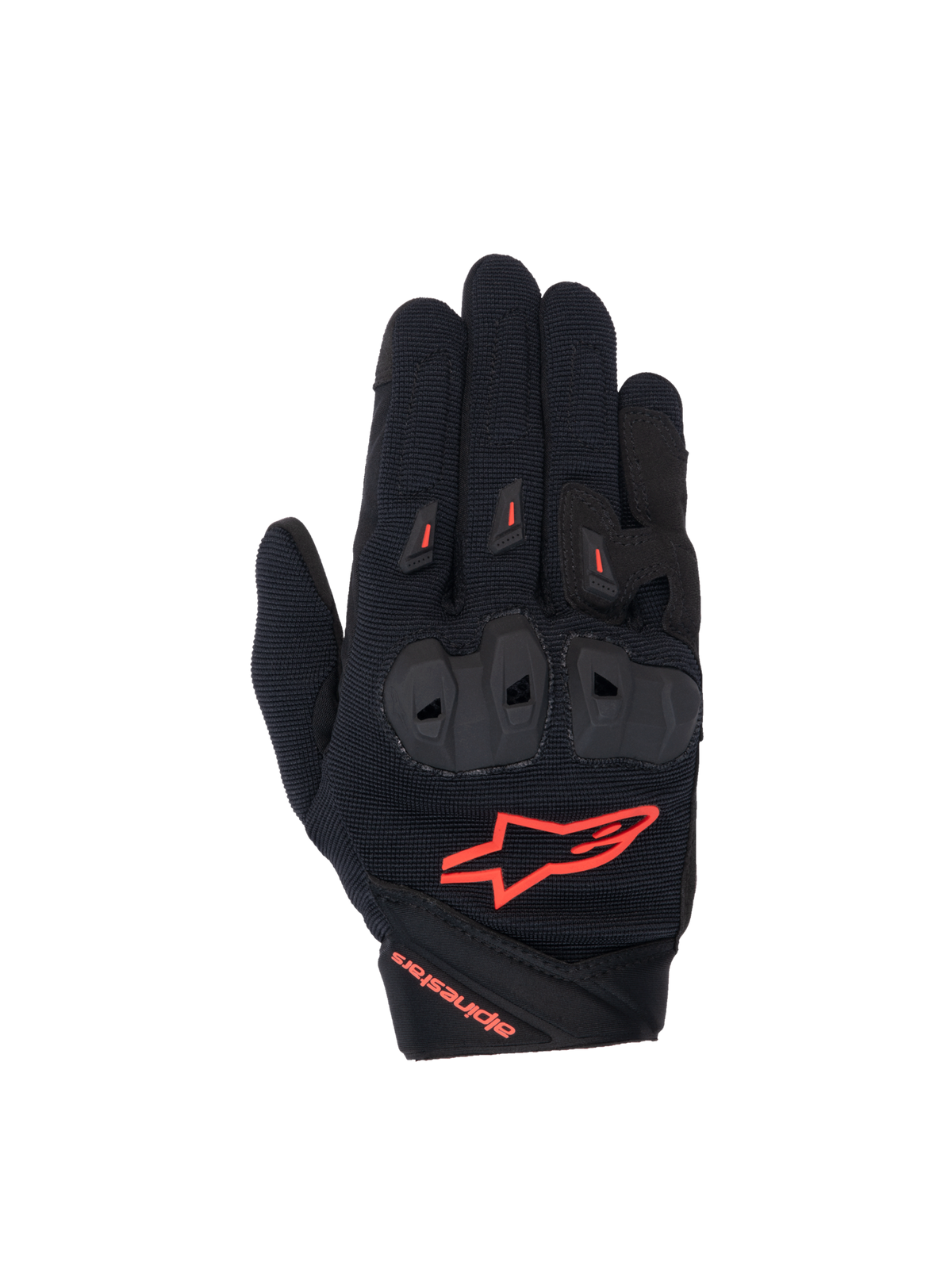 Alpinestars Stella SP X 1 Gloves, women's road racing gear in black and red fluo with ventilated textile and TPR knuckles.