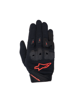 Alpinestars Stella SP X 1 Gloves, women's road racing gear in black and red fluo with ventilated textile and TPR knuckles.