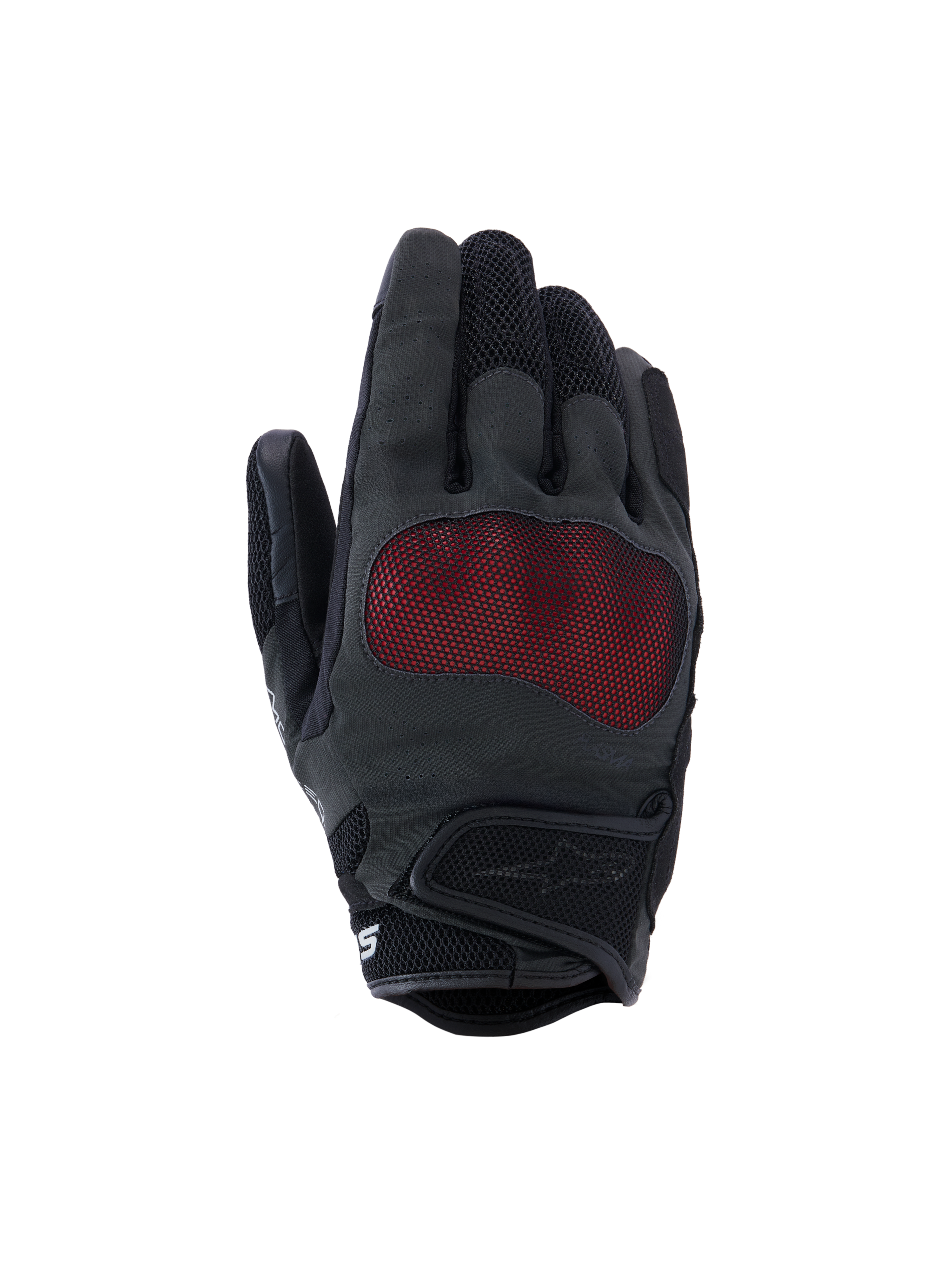 Alpinestars Stella Mogress Airflow handschoenen, dames motorhandschoenen, antracietzwart en rood, voorzien van NUCLEON PLASMA-knokkelbescherming met rode mesh-overlay, lasergeperforeerde handrug, 3D mesh-inzetstukken en korte manchet met klittenbandsluiting, ademend ontwerp voor stadsritten