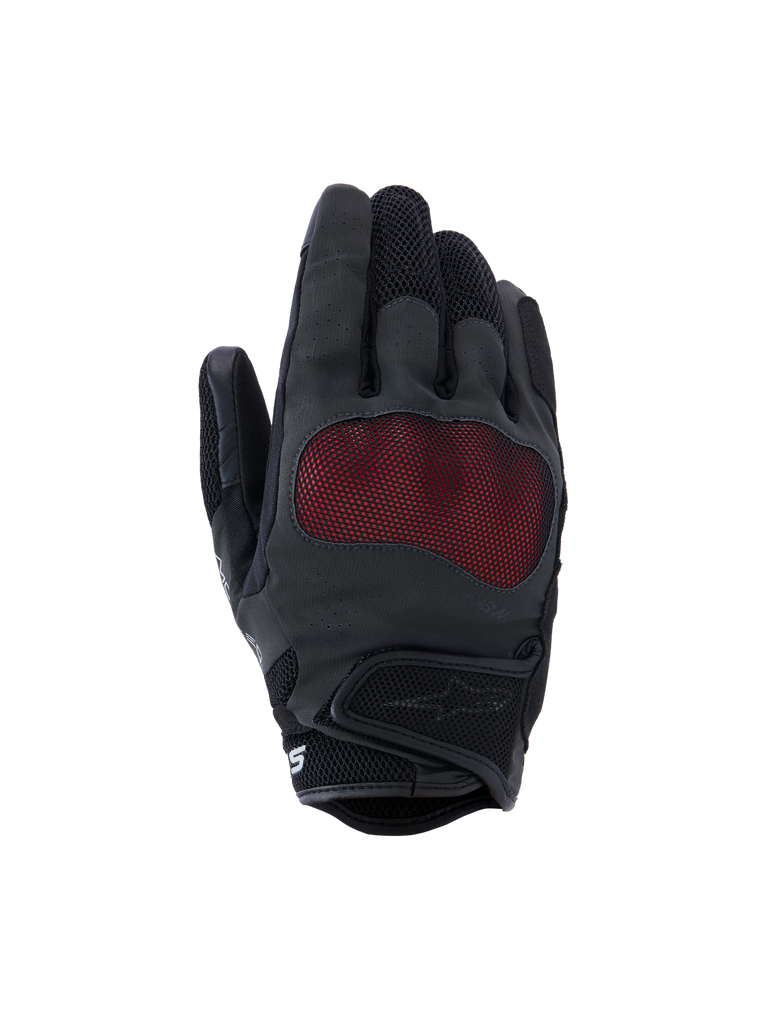 Alpinestars Stella Mogress Airflow handschoenen, dames motorhandschoenen, zwart met rood mesh, ademende constructie met geperforeerd materiaal, beschermende padding op knokkels, verstelbare polsband