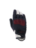 Alpinestars Stella Mogress Airflow handschoenen, dames motorhandschoenen, zwart, ecru en koraalrood, bovenaanzicht met 3D mesh-inzetstukken, Nucleon Plasma knokkelbescherming en een klittenbandsluiting bij de pols.