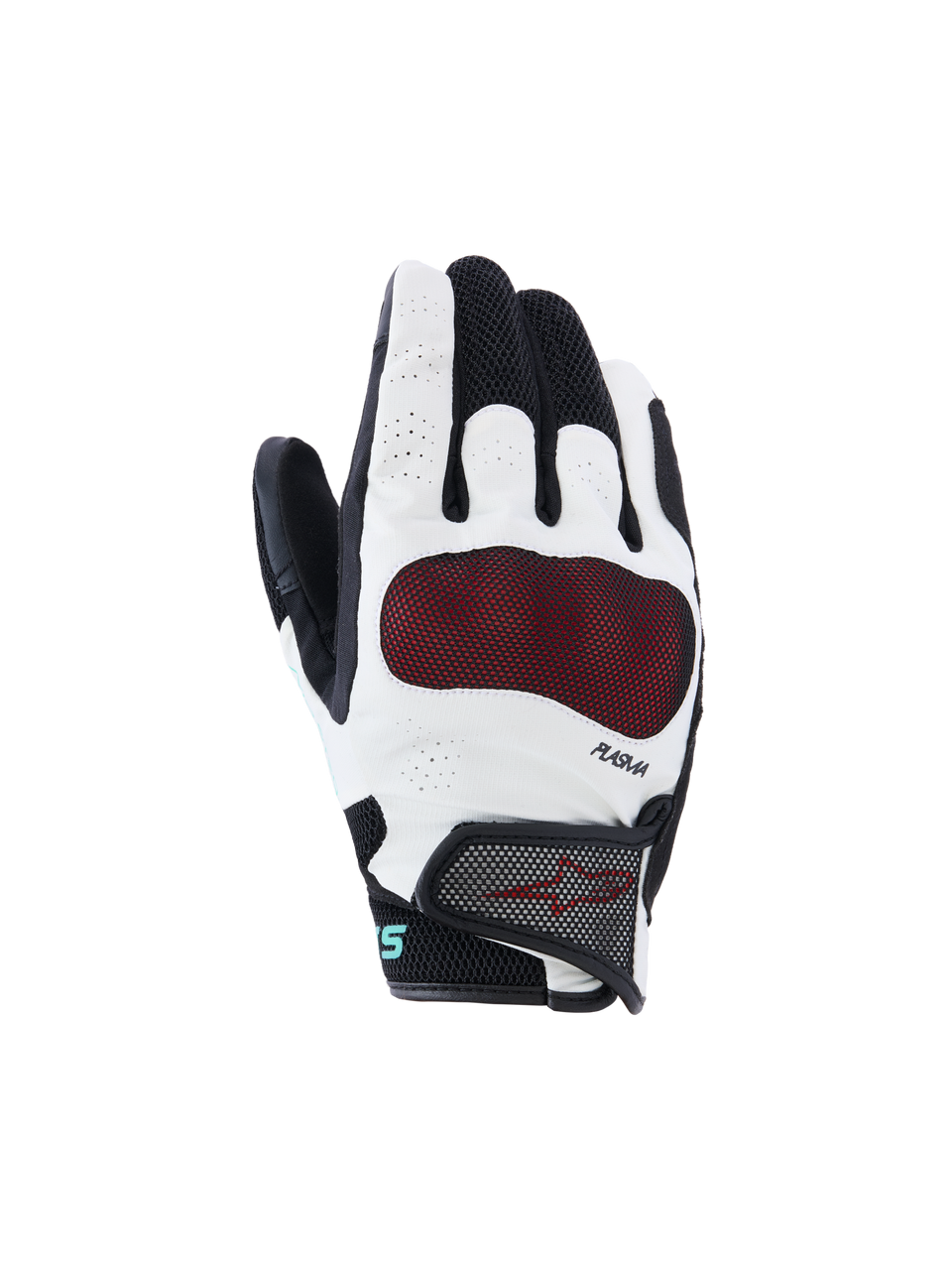 Alpinestars Stella Mogress Airflow Gloves, gants de moto pour femme, noir et blanc avec protection des articulations rouge, construction respirante en mesh 3D et perforée, technologie PLASMA, design urbain à manchette courte