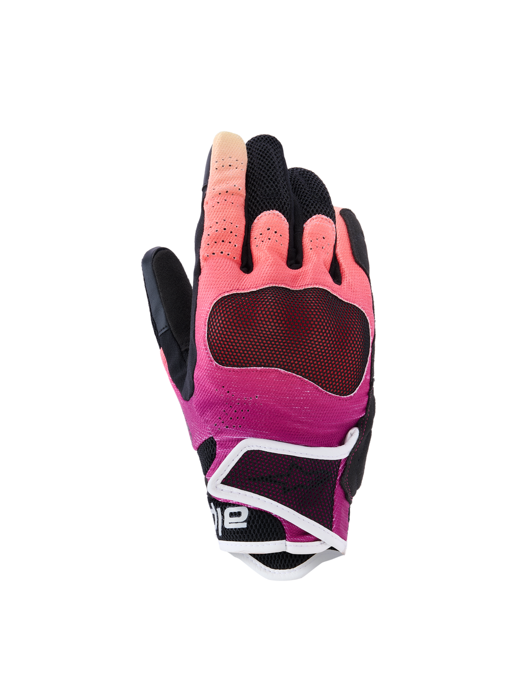 Alpinestars Stella Mogress Airflow handschoenen, dames motorhandschoenen, Fading Coral en zwart met witte accenten, geventileerde textiele handrug, laser-geperforeerde vingerpanelen, beschermende korte manchet voor stedelijk rijden