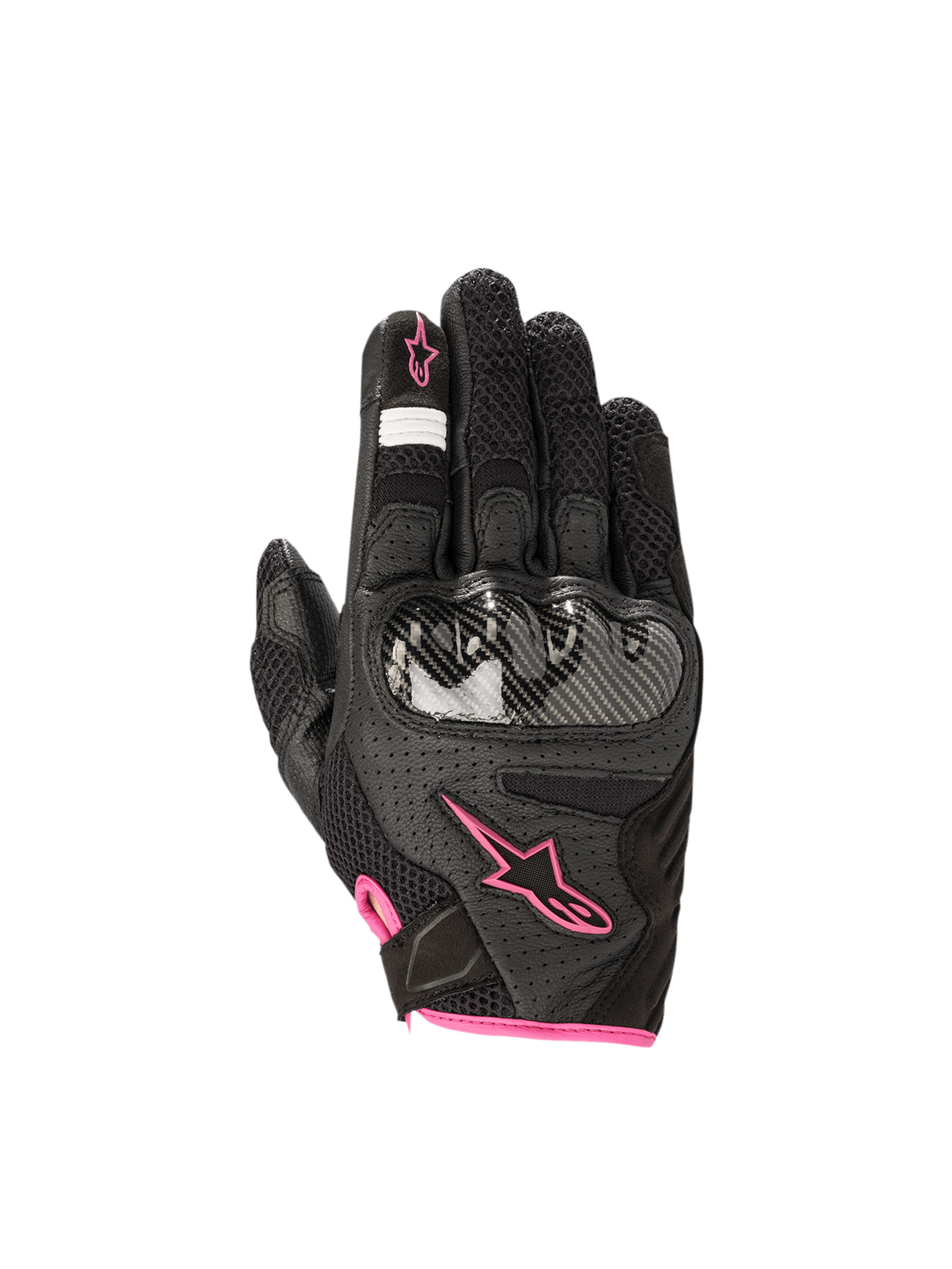 Alpinestars Stella SMX1-Air V2 dames-motorhandschoenen, zwart met fuchsia, harde knokkelbescherming, geperforeerd leer en mesh, CE-gecertificeerd.