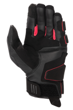 Alpinestars Stella Phenom Leder Air Handschuhe für Damen, Motorradhandschuhe, Schwarz und Diva Pink, Handflächenansicht mit verstärkter Lederkonstruktion, leuchtend pinken Fingereinsätzen und kurzer Manschette mit verstellbarem Klettverschluss