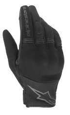 Gants femme Alpinestars Stella Copper, gants de moto urbains noirs, vue du dos de la main avec protection rigide des articulations, textile en maille respirante et logo Alpinestars sur l'index et le poignet.