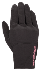 Gants Alpinestars Stella Reef pour femme, gants de moto urbains, noirs avec logo rose fuchsia, construction en tissu extensible, manchette courte, matériau texturé pour la conduite urbaine