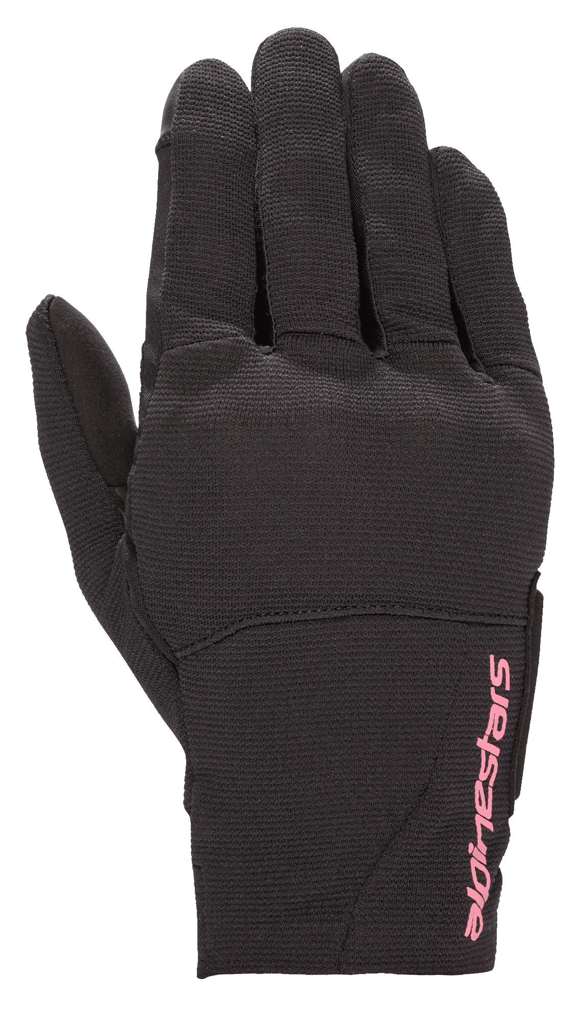 Gants Alpinestars Stella Reef pour femme, gants de moto urbains, noirs avec logo rose fuchsia, construction en tissu extensible, manchette courte, matériau texturé pour la conduite urbaine