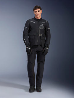 Alpinestars ST-7 2L GORE-TEX Pants, Black Motorcycle Touring Pants, Waterproof and Breathable, Full-body view worn with matching jacket, Premium technical construction for adventure riding