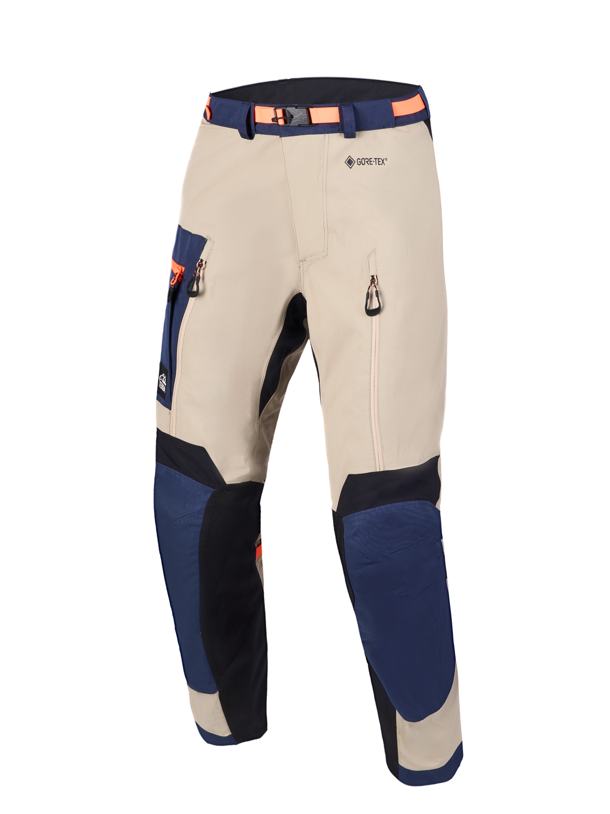 Alpinestars Arenis Gore-Tex, pantalon de moto adventure touring, bleu marine et aluminium, construction imperméable en Gore-Tex avec genoux renforcés et ventilation directe