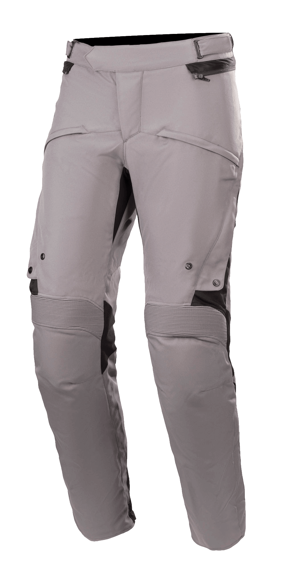 Alpinestars Road Pro GORE-TEX Pants, Motorcycle Touring Pants, Dark Gray and Black, featuring accordion stretch panels on knees, adjustable waist straps, zippered ventilation and pockets, durable technical textile construction