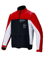 Veste Softshell Alpinestars Lite-Dura, veste de moto tout-terrain enduro, noir, rouge vif et blanc, design color-block avec épaules et extérieur des manches rouges, empiècements latéraux blancs et torse noir avec logo Alpinestars, poches zippées et col montant