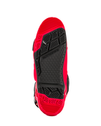 Alpinestars Tech 10 Enduro Stiefel, Hellrot und Schwarz, Unteransicht der speziellen Enduro-Doppel-Verbundsohle mit griffigem Profilmuster und einem schwarzen, austauschbaren Mitteleinsatz.