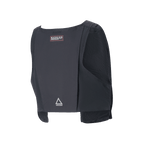 Gilet tactique Alpinestars Techdura, vue arrière, textile durable noir avec panneaux latéraux en maille, doté d'une étiquette d'avertissement rouge et d'un logo triangle Astars argenté dans le bas du dos, sac de rangement modulaire pour l'enduro