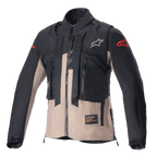 Veste Alpinestars Techdura, veste d'enduro tout-terrain, noir et brun Falcon Brown, design modulaire avec gilet tactique intégré, plusieurs poches utilitaires, construction en textile robuste, logos Alpinestars sur la poitrine et les manches