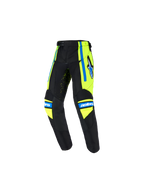 Alpinestars 2026 Kids Racer Nomur Pants, pantalon de motocross pour enfant, bleu marine foncé avec accents jaune fluo et bleu UCLA, doté du logo étoile sur la cuisse, du marquage 'astars' sur les genoux et d'une conception ergonomique pré-courbée pour la course tout-terrain