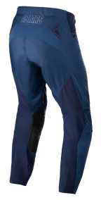 Alpinestars Techstar Phantom Hose, Motocross-Hose, Dunkelblau, Rückansicht mit atmungsaktiven Mesh-Einsätzen und schwarzen Leder-Einsätzen an der Beininnenseite, ASTARS-Logo am Bund, entwickelt für Offroad-Performance