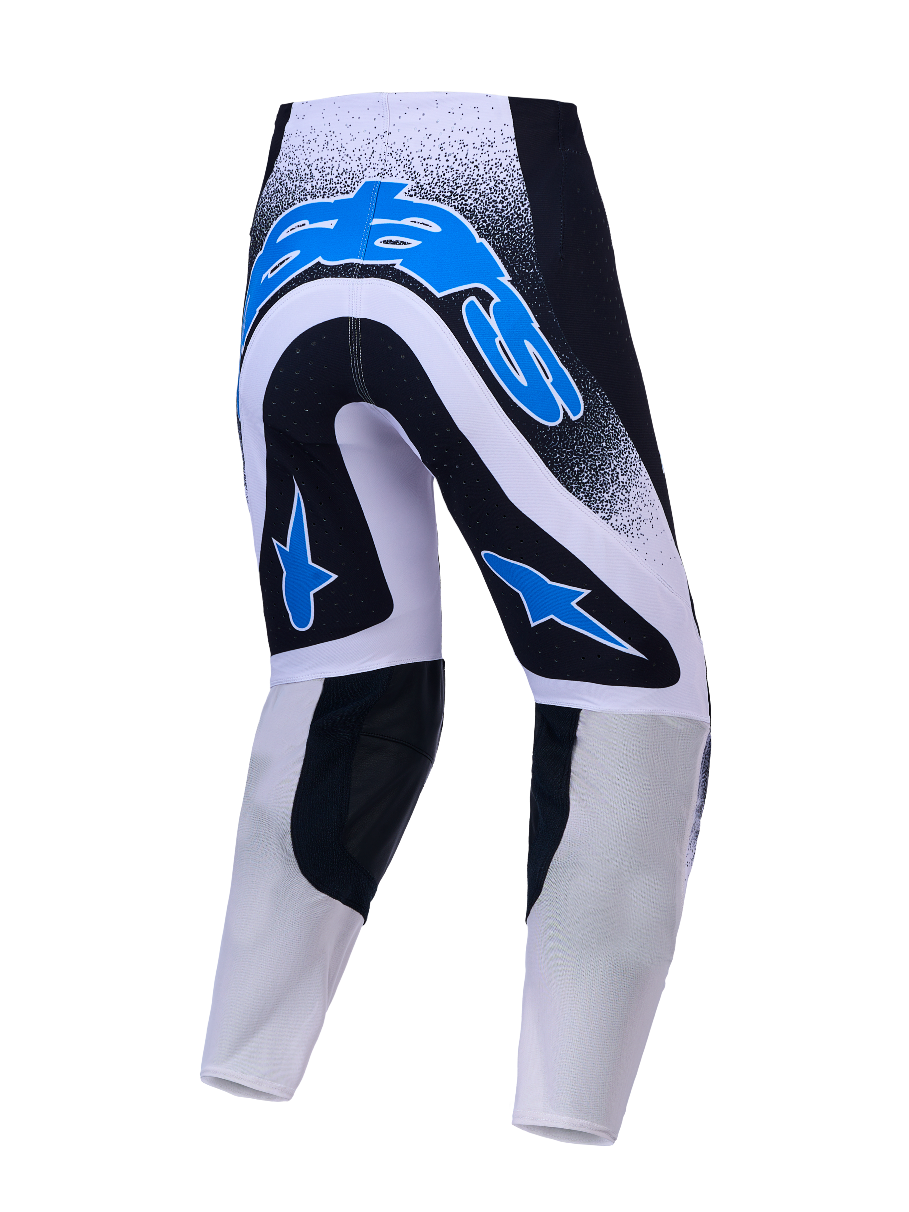 Alpinestars Supertech Hiten AFD broek, professionele heren motorcrossbroek, blauw, wit en zwart, voorzien van stretch ripstop en lederen kniepanelen voor optimale bewegingsvrijheid.