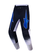 Alpinestars Supertech Hiten AFD broek, heren motorcrossbroek in zwart en blauw met wit, atletische stretch en sterlogo's voor professioneel off-road racen.