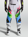 Alpinestars Supertech Dyna broek 2027, heren motocrossbroek in licht lila en groen fluo, performante stretch rip-stop.