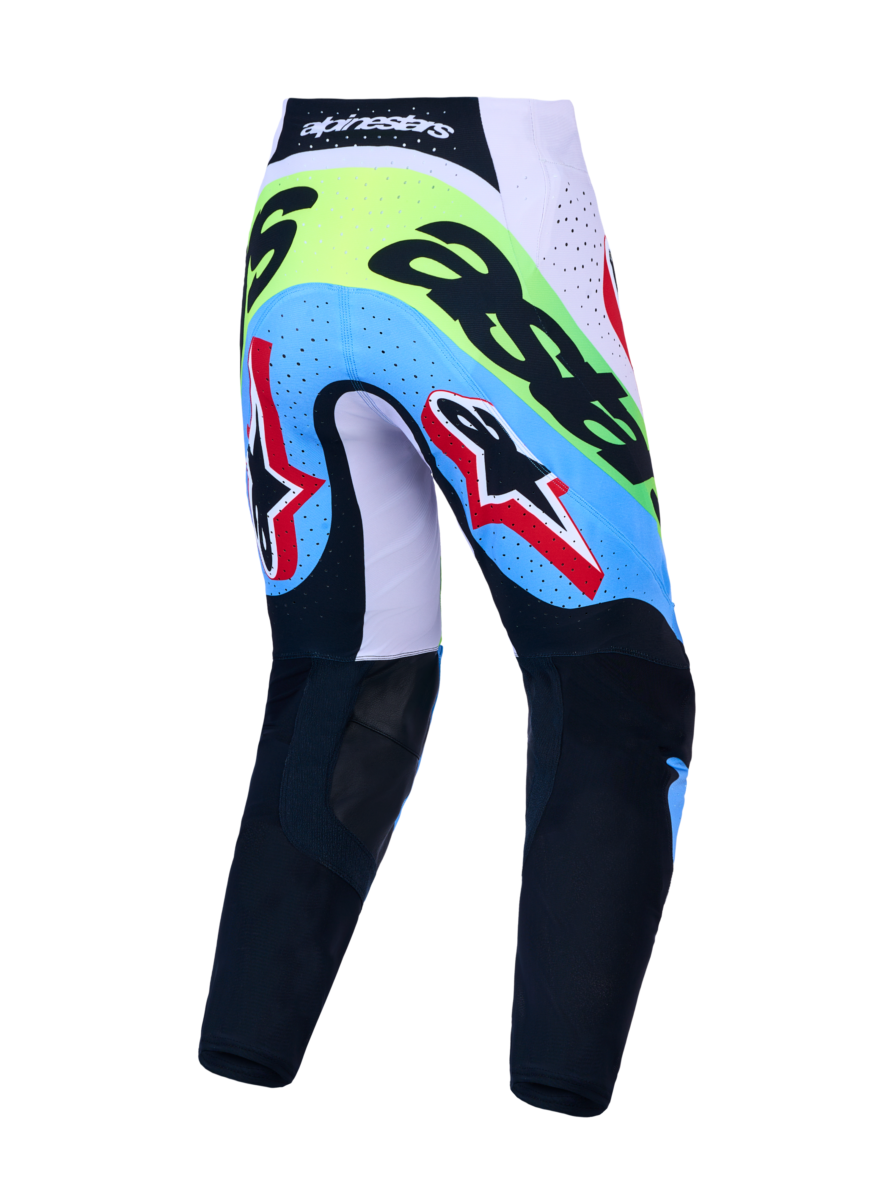 Alpinestars Supertech Dyna Pants, Men's Motocross Racing Pants in Green Fluo and Black, rear view with breathable zones.