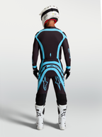 Alpinestars Supertech Vesta broek in zwart en turquoise, professionele motocrossuitrusting met een atletische pasvorm.