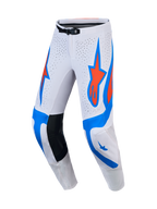 Alpinestars Supertech Vesta heren motocrossbroek in wit, lichtlila en kardinaalrood met geperforeerde panelen.