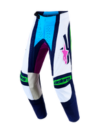 Alpinestars Techstar Maven motocrossbroek voor heren, wit en blauw, met lederen kniepanelen en atletische race-pasvorm.