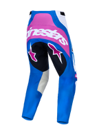 Alpinestars Techstar Maven broek, blauwe en koraalroze motorcrossbroek, achterkant met atletische racepasvorm.