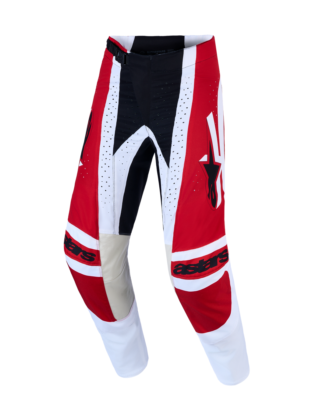 Alpinestars Techstar Maven broek, heren motorcrossbroek, rood en wit, duurzame 600D polystof constructie.